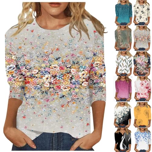 3/4 Length Sleeve Womens Tops Casual Round Neck Cute Tops Fashion...