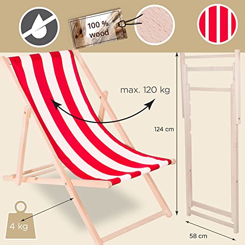 كرسي قابل للطي من مونتيل، مصنوع من الخشب الصلب، كرسي استلقاء للشمس للحديقة والشرفة والفناء، كراسي الحديقة، أريكة الحديقة، مقاومة للعوامل الجوية، كرسي شاطئ خفيف الوزن قابل للطي (احمر/ابيض)
