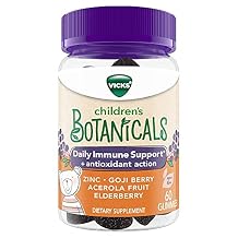 Vicks Childrens Botanicals Daily Immune Support* + Antioxidant Action, Gummies, Made with Zinc, Goji Berry, Acerola Fruit, and Elderberry, 60 ct