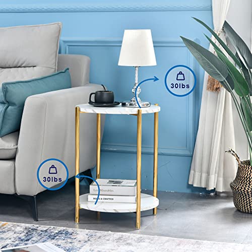 Gold End Table Faux Marble Side Table Small Round Nightstand For Living Room Or Bedroom Modern Accent Table With Gold Metal Frame, Gold #TOP5