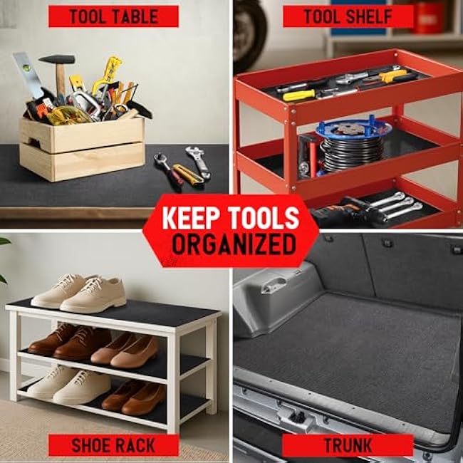 Tool Box Liner Foam Mat, Toolbox Drawer Liner Foam Mat Thickened Durable Non Slip Pad for Protecting Tools,Kitchen Cabinets,Garage, Work Surfaces,Shelves, 16 W x 193 L, Black