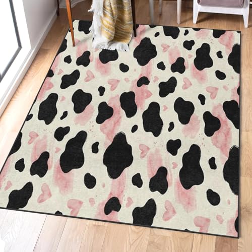 Tapete lavable 5'x7' con diseño de vaca y respaldo antideslizante miniatura 2