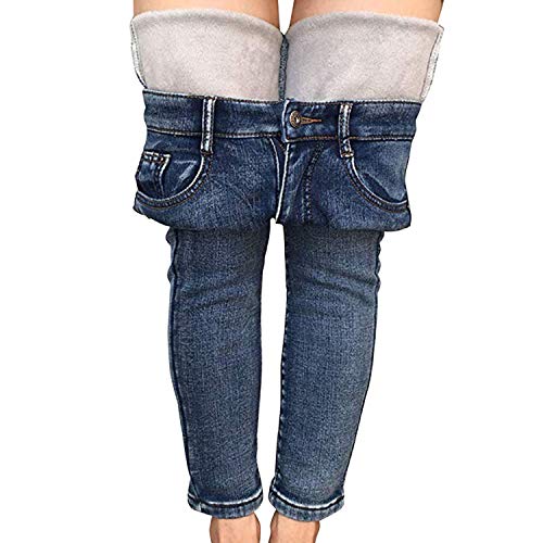 Pantalones de mezclilla para mujer, de invierno, con forro polar, elásticos, de talle alto, ajustados, para yoga