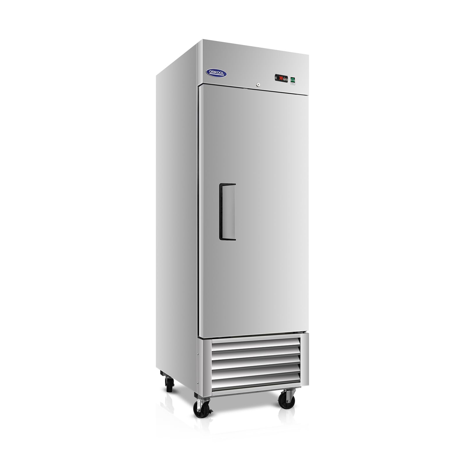 Commercial Upright Refrigerator 23 Cu.ft, Stainless Steel Reach-In Fridge with Lock, Digital Temp Control, Ideal for Cafe, Bar, Garage &amp; Restaurant (Small)