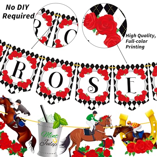 Kentucky Party Derby Day Banners Decorations 2pcs Derby Banner Horse Racing Party Banner The Rose Decor for Derby Day Party Supplies by umoni - Image 3