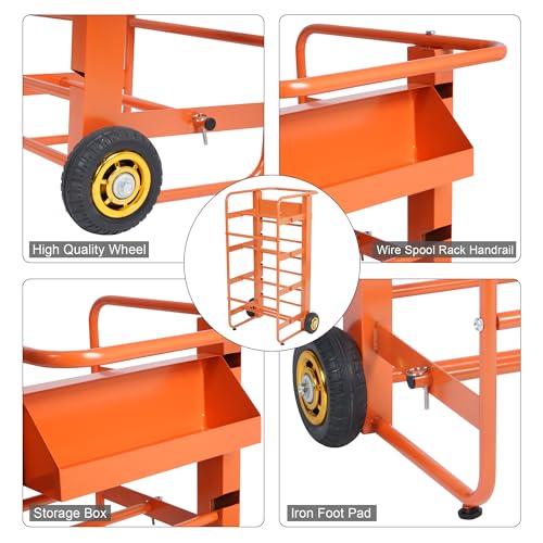 Ikare ZQ0033 Wire Spool Rack, Cable Caddy Heavy Duty Multi-Spool Wire Rack Dispenser With Wheel, Electrical Wire Spool Holder With Storage Tray For Wiring Storage And Electrical Industrial thumb #2