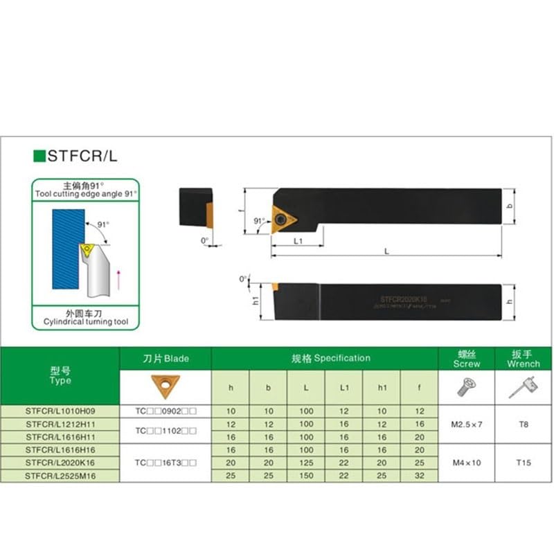 1pc STFCR1616H16 STFCR2020K16 91 Degrees External Turning Tool Lathe Turning Holder Lathe Cutting Tools CNC Boring Bar(STFCL1616H16)