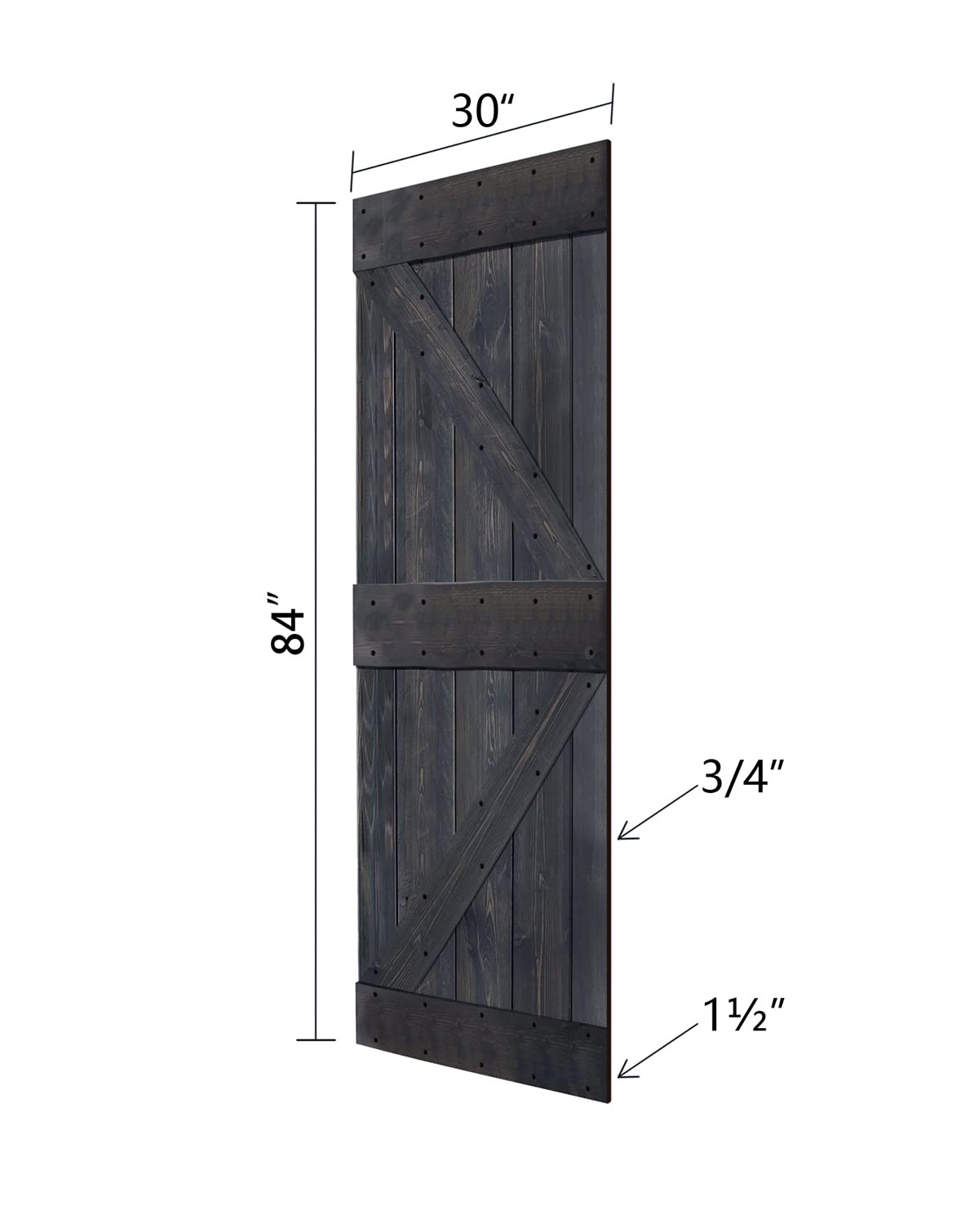 K Series 60in x 84in (30in x 84in x 2 Panels) Carbon Gray Finished Solid Wood Sliding Barn Door with Hardware Track - Assembly Needed