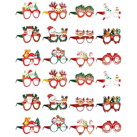 MUWOOB 24PCS Funny Christmas Paper Glasses Bulk to Wear, Christmas Tree & Reindeer Sunglasses for Kids and Adults, Holiday Eyeglasses Party Favors & Props for Celebrations Cover