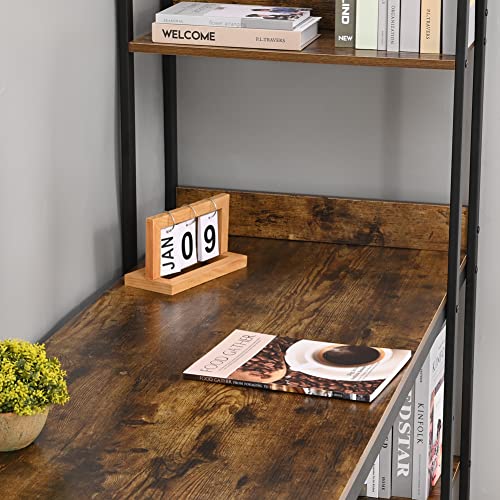 Rokiatek Computer Desk With Adjustable Storage Shelves 52 Inch Home Office Desk With Bookshelf Study Work Writing Table Pc Gaming Desk, Rustic Brown And Black #TOP6