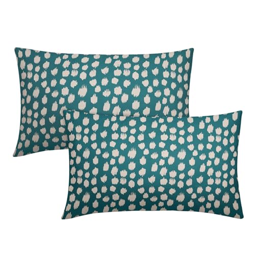 Sweetshow Teal Cream Dots Lumbar Pillow Covers 12x20 Set of 2 Boho Design Polka Dot Print Throw Pillows Modern Outdoor Decorative Pillowcase Rectangle Linen Cushion Cases Decor for Sofa Couch Bed