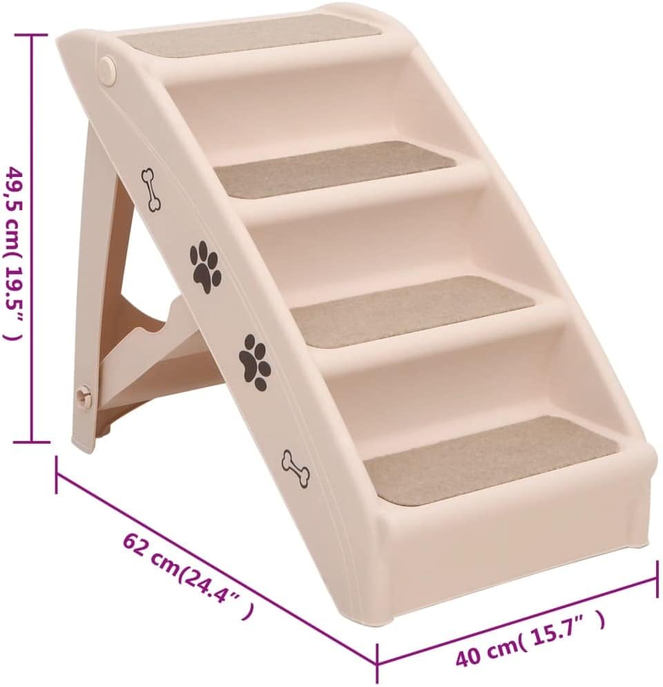 vidaXL Folding Dog Stairs in Cream - Lightweight, Sturdy and Safe, 24.4"x15.7"x19.5" Dog Steps for Beds and Sofas - No Assembly Needed