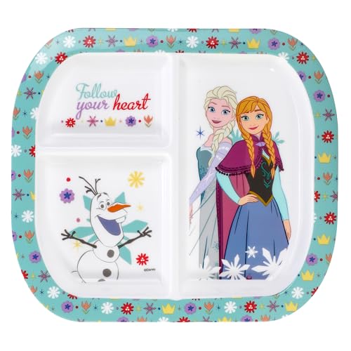 Disney La Reine des Neiges - 3 sections - Réutilisable - Pour enfants et tout-petits - Assiette à déjeuner divisée