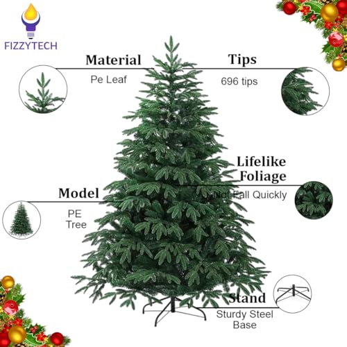 Image of Fizzytech 6 Feet Artificial PE Christmas Tree with 696 Tips, Premium Lifelike Foliage, Strong Steel Stand, Easy Setup, Corner Christmas Tree for Home, Office & Holiday Decoration