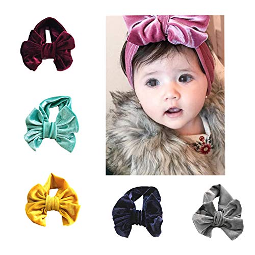 5 pezzi neonate morbido velluto bowknot fasce elastiche annodate fascia per capelli avvolgere turbante testa decorazione accessori per capelli per bambini bambini bambini colore casuale