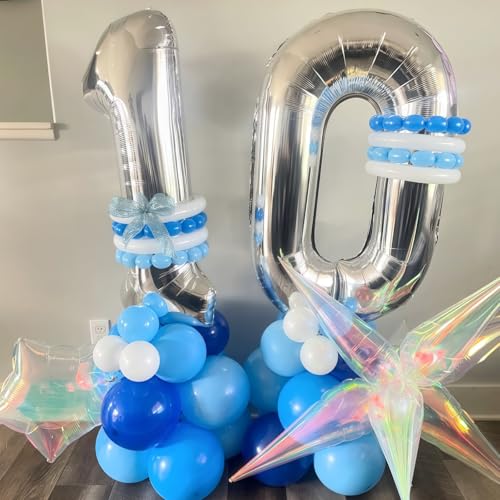 Image of 21 Balloons Number, Giant Silver Number 2 & 1 Helium Foil Balloon for Women 21st Birthday Decor, 40 Inch Self Inflating Mylar Number 21 Balloons for Man Anniversary Party Decorations Supplies