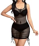 SeNight Casual Swimsuit Cover Ups For Women's Sexy See Through Sleeveless Drawstring Sheer Dresses For Swimwear In Summer