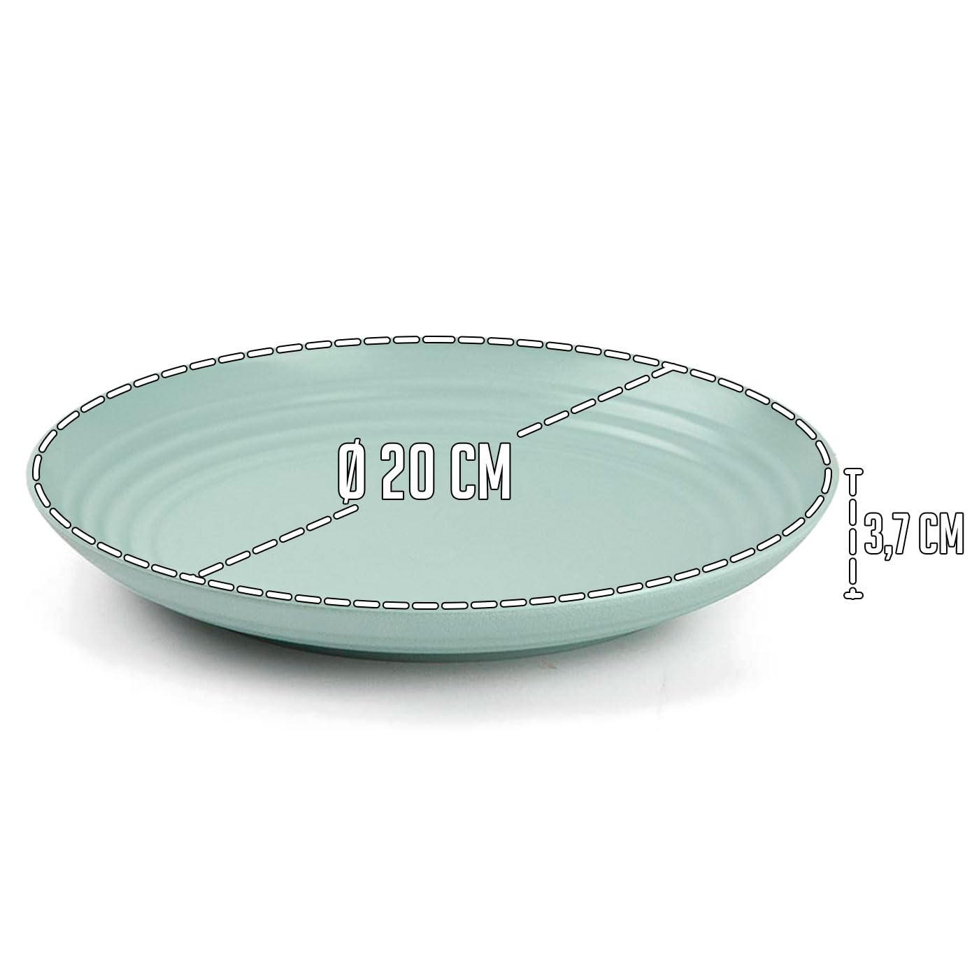 Tradineur - Confezione da 6 piatti fondi in plastica, riutilizzabili e riciclabili, adatti per uso alimentare, forno a microonde e congelatore, prodotti in Spagna (verde pastello - 19 x 4,5 cm - 750