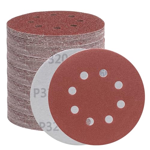 BODHTAT ディスクペーパー 125mm #320番 100枚入セット サンダー ペーパー マジック式 8穴 サンディングペーパー 丸型 サンディングディスク 電動サンダー用サンドペーパー 木工DIY作業に 車の研磨 ヘッドライトの研磨 金属磨き用