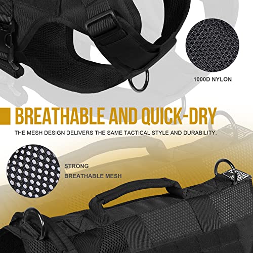 OneTigris No Pull Tactical Dog Harness for Medium Large Dogs, Mesh Design Breathable Military Dogs Molle Vests with Handles, Service Dog Vest Harness for Walking Hiking Training (XL, Black) by ONETIGRIS - Image 7