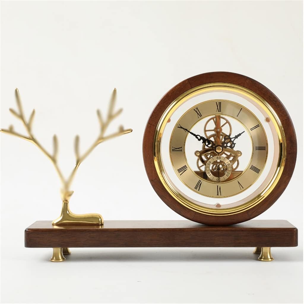 Table Clock Living Room Decoration Table Top Bogu Frame Home Decoration Imitation Mechanical Solid Wood Clock Decoration (Color : A, Size : 34.521.5cm)