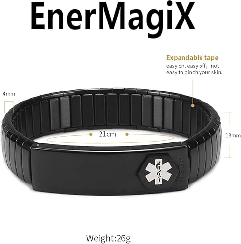 Miniatura 4 de Pulsera de alerta médica para hombres y mujeres, pulsera de identificación médica ajustable ajustable de acero inoxidable para diabetes, alergias,