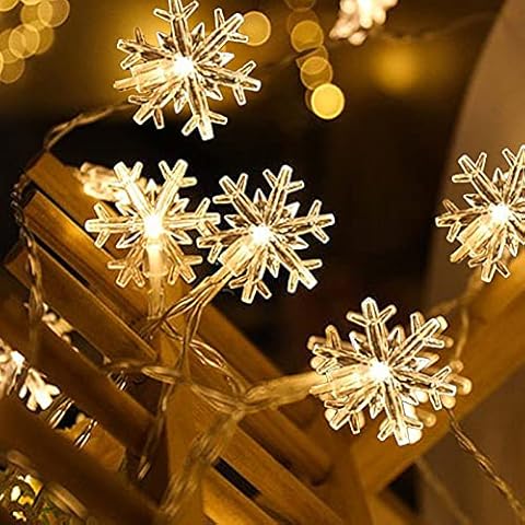 Snowflake String Lights 3m 30 LED Battery Operated Warm White Snowflake Fairy Lights Christmas Tree Decoration Windows Curtain String Lights for Christmas Holiday Party Indoor & Outdoor Cover