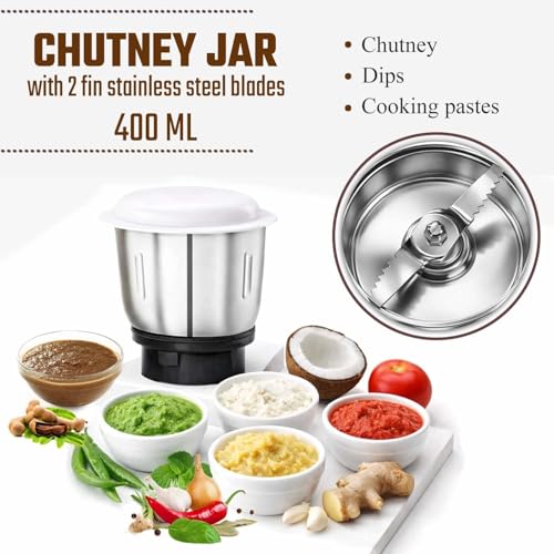 Image of Kanchan Mixer Grinder with 3 Stainless Steel Jars (650 Watts) - Tough Grinding & Fast Smooth Blending with Large Steel Jars (1.5 Ltr, 1 Ltr & 400ml Chutney Jar), Powerful Motor, ISI, 2 year Warranty