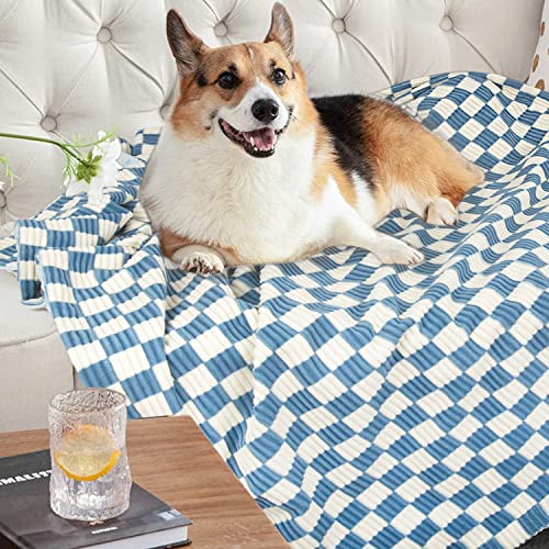 Image of Baby Blanket for Boys Girls 3D Checkerboard Grid Ultra- Soft Cozy Corduroy Toddler Blanket for Kids Stripe Chessboard Plaid Design Receiving Blanket Blue 30 x 40 Inches