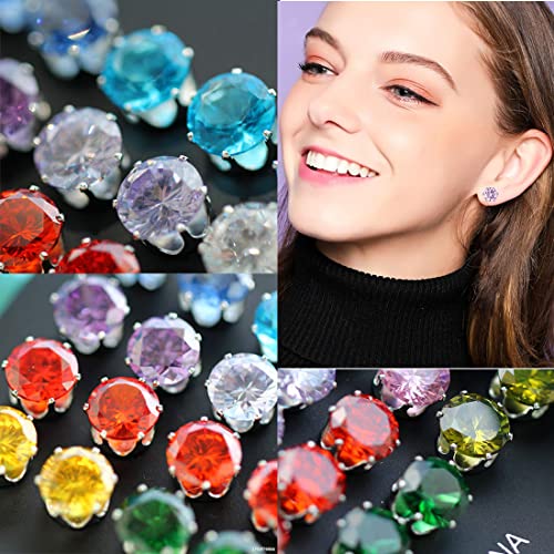 Spiritlele 12 Pairs Colors Cubic Zirconia Magnetic Earrings Clip On Non Piercing Earrings Set Unisex (Six Prong Cytal) #TOP6