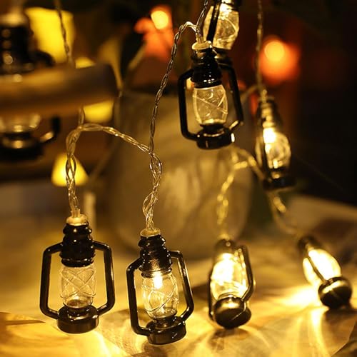 Guirnalda de luces negras – Bombillas vintage de linterna negra de 20 pies con 40 LED | Iluminación decorativa para fiestas de festivales para jardín, patio trasero, fiestas, camping,