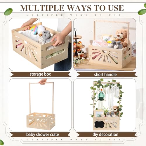 Image of 11 in 1 Wooden Baby Shower Crate Closet, Baby Basket Kit with Adjustable Handle Garland Hanger Chalkboard for Newborn New Parent Pregnancy