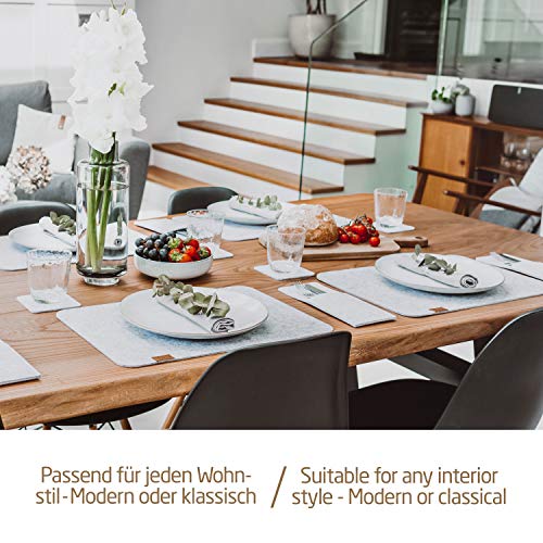 MIQIO® Scandi Style Felt Place Mats with real Leather Label - Washable, Light Grey / Rectangular, Set of 4 with accessories - Image 4