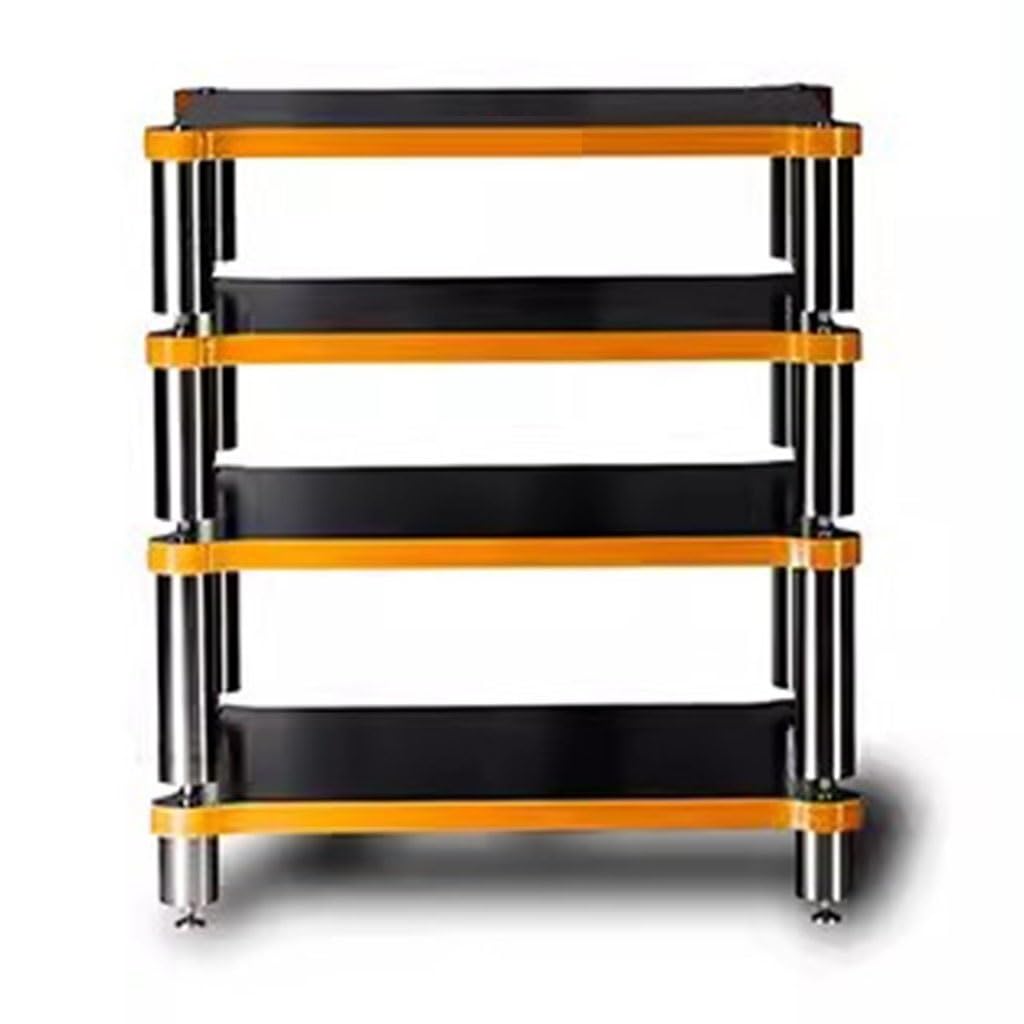 4-Tiers HiFi Audio Rack - Solid Wood AV Stand With Cabinet for Record Player, Power Amplifier, and Video Components (Black, 60 * 93 * 48cm)