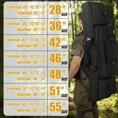 Image of 28 /32 /36 /42 /46 /48 /51 /55 inch Double Rifle Case Soft Gun Bag Tactical Backpack | Portable Long Rifle Bag for Outdoor Hunting Shooting, Gun Case Firearm Storage & Transportation, Hunting Shooting Range