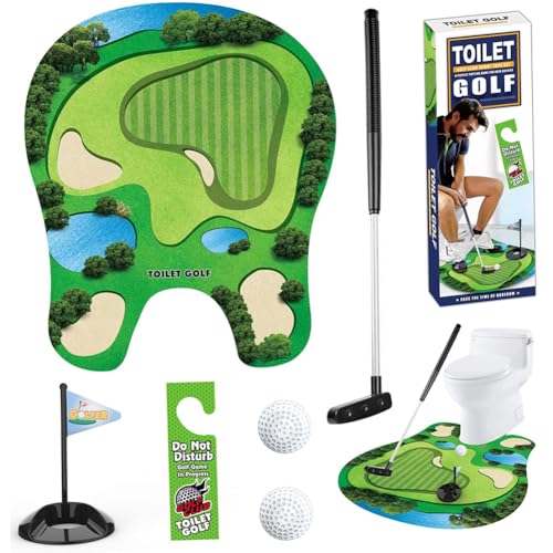 GVMJHYK Golf Toilette,Coffret Cadeau De Golf De Toilette,Mini Golf pour La Maison avec Club de Golf 65 cm, Tapis de Putting,2 Balles de Golf et Accroche-Porte pour...