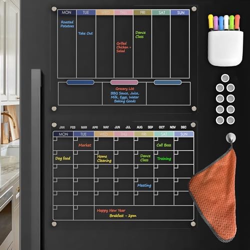 Magnetic Fridge Planner By Acrylic Hub. 15.7"x11.8"x1.1" Fridge Meal Planner Board With Built In Pen Holder. Clear Acrylic Magnetic Calendar For Fridge, Weekly Planner Magnetic With 2 Pens - Foto 5
