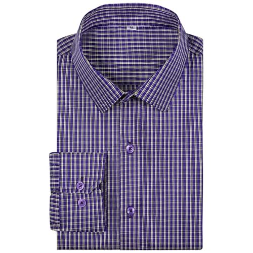 Mens Grade 4 Wrinkle-Resistant Plaid Button-Down Cotton Long Sleeve Regular Fit Gingham Dress Shirts X-Small 957_09_purple Gold