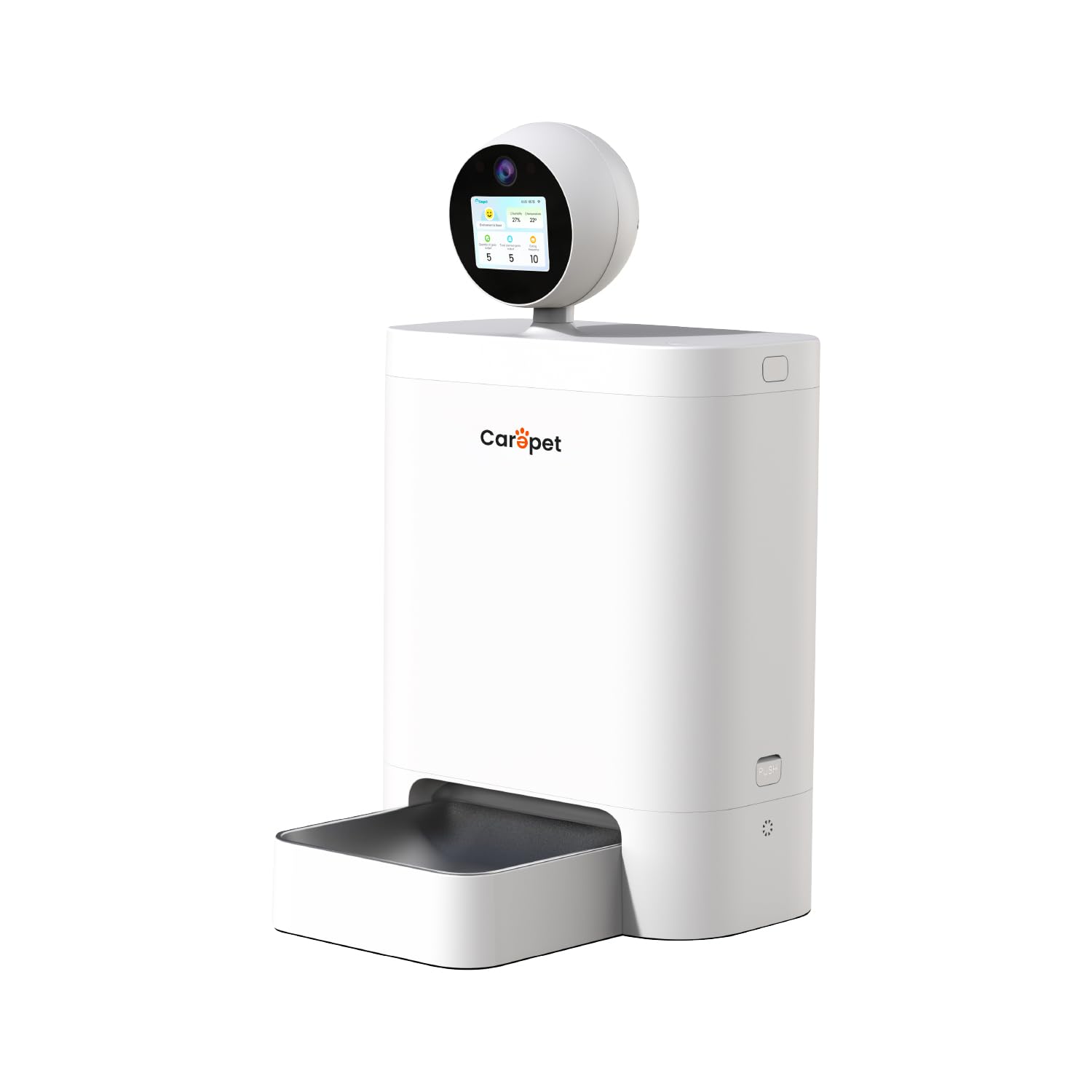 Carepet Distributore Cibo AI Pet Feeder PTC01 5,7L con Telecamera 2K QHD, WiFi 2.4G/5G, Visione Notturna, AI 360°, Registrazione Vocale, Anti-Inceppamento
