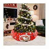 Uoiispet Cat Tunnel Bed Under Christmas Tree Skirt, 36" Red Christmas Cat Toy Circle Tunnel with Toy Ball, Decorative Xmas Tree Cats Donut Foldable Kitty Tube Tunnel for Indoor Cats/Small Animal