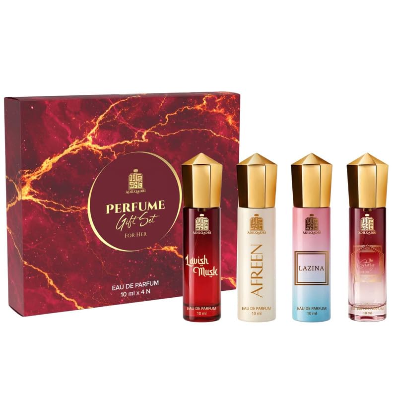 Image of Adilqadri Perfume Gift Set for Women (Pack of 4 x 10ml) | Long Lasting EDP Fragrance Combo for Her | Floral, Fruity, Musky, Woody & Sweet Notes | Travel Size Luxury Perfume Gift Set for Women