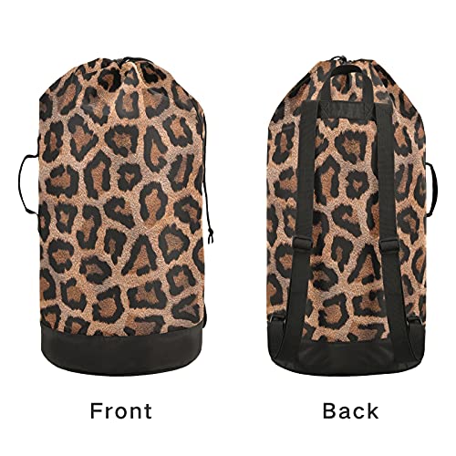 Leopard Laundry Bag Heavy Duty Laundry Backpack Large With Adjustable Shoulder Straps For Traveling Dirty Clothes Organizer For College Students Waterproof #TOP3