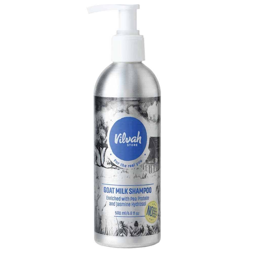 Vilvah Store Goat Milk Shampoo, For Dry & Frizzy Hair with Pea Protein and Goat Milk, Strong & Shiny Hair, No Sulfates, No Paraben, Shampoo For Men and Women, 500ml