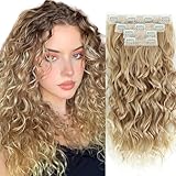 Curly Hair Extensions,LEOSA 4PCS 16 inch Clip in Hair Extensions Short Soft Natural Hairpiece Lace Weft Curly Wave Clip Ins Extensions Invisible for Women