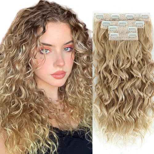 Curly Hair Extensions,LEOSA 4PCS 16 inch Clip in Hair Extensions Short Soft Natural Hairpiece Lace Weft Curly Wave Clip Ins Extensions Invisible for Women