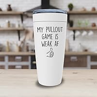 Vista 3 de Vaso vikingo de 20 onzas con texto en inglés "My Pullout Game Is Weak AF", divertido vaso vikingo para papá, cumpleaños, abuelo