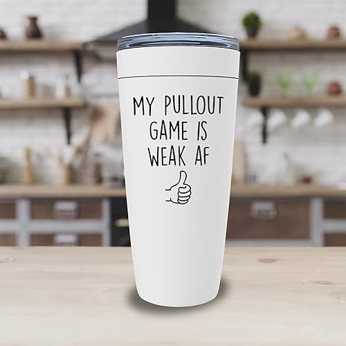 Miniatura 3 de Vaso vikingo de 20 onzas con texto en inglés "My Pullout Game Is Weak AF", divertido vaso vikingo para papá, cumpleaños, abuelo