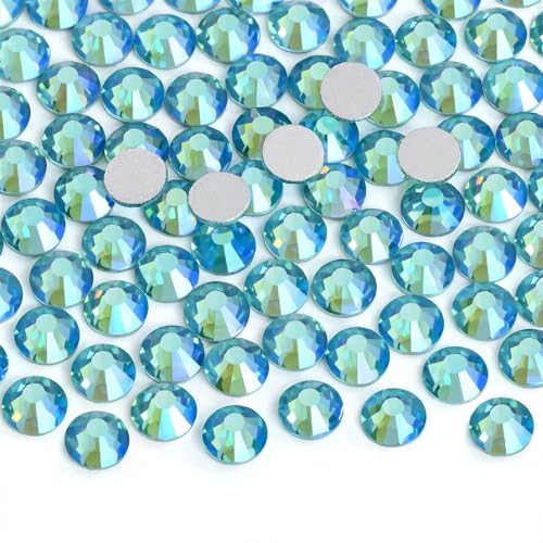 Image of Jollin Glue Fix Crystal Flatback Rhinestones Glass Diamantes Gems for Nail Art Crafts Decorations Clothes Shoes(ss4 2880pcs, Aquamarine AB)