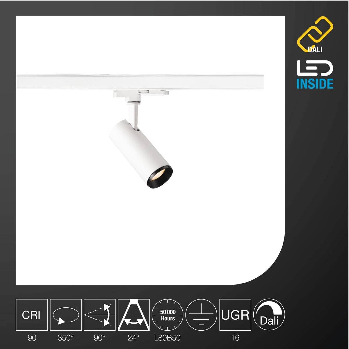 SLV NUMINOS® DALI S/LED 3-Phasen-Strahler 2700K 10.42W 985lm weiß dimmbar 24Grad