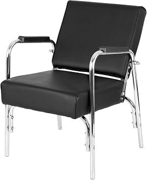 Pibbs 978 Auto-Recline Shampoo Chair Black Vinyl Chrome Arms | Auto-Recline Backrest, Heavy-Duty Chrome Arms, Extra-Thick Cushions, Easy-Clean Black Vinyl, For Salons & Barbershops
